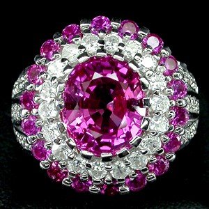 HOT PINK SAPPHIRE & RUBY w White Sapphires, Fashsion Ring