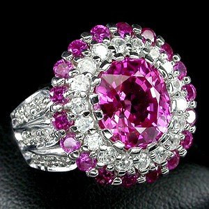 HOT PINK SAPPHIRE & RUBY w White Sapphires, Fashsion Ring