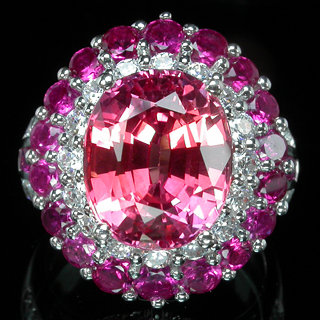 BLAZZING ! ORANGE PINK FANCY SAPPHIRE Padparadscha Color & Genuine Ruby Setting, Fashion Ring