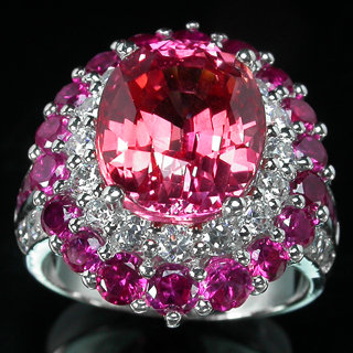 BLAZZING ! ORANGE PINK FANCY SAPPHIRE Padparadscha Color & Genuine Ruby Setting, Fashion Ring