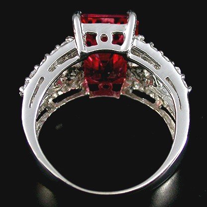 HOT PINK SAPPHIRE Large Emerald Cut w White Sapphires, Fashion Ring