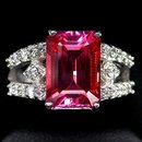 HOT PINK SAPPHIRE Large Emerald Cut w White Sapphires, Fashion Ring