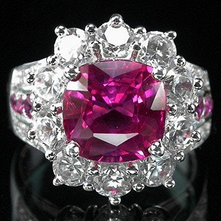 Hot Pink ! Natural Brazilian Tourmaline & Ruby w White Sapphires, Fashion Ring