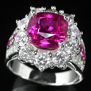Hot Pink ! Natural Brazilian Tourmaline & Ruby w White Sapphires, Fashion Ring