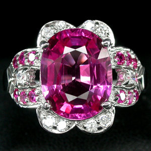 AAA Pink Rare Grande Regionally Mined, Brazil Tourmaline w Rubies ! Diamond Cut White Sapphires, Fashion Ring