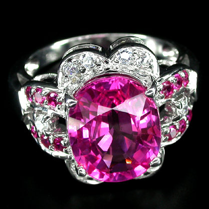 AAA Pink Rare Grande Regionally Mined, Brazil Tourmaline w Rubies ! Diamond Cut White Sapphires, Fashion Ring