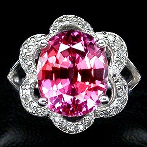 Stunning AAA Pink Orange Sapphire, Gorgeous White Sapphire Fashion Ring