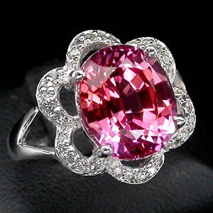 Stunning AAA Pink Orange Sapphire, Gorgeous White Sapphire Fashion Ring