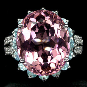 Pink Morganite 9.5 Carat Natural Gemstone, White Sapphire Setting, Fashion Ring