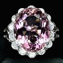 PINK MORGANITE, Rare Natural 18 Carat Rosa Pink w White Sapphire surround, Fashion Ring