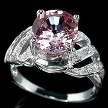 Natural Deep Pink Morganite 3.42 Carats w White Sapphire Surround, Fashion Ring