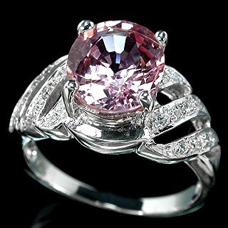 Natural Deep Pink Morganite 3.42 Carats w White Sapphire Surround, Fashion Ring