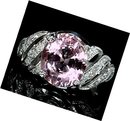 Natural Deep Pink Morganite 3.42 Carats w White Sapphire Surround, Fashion Ring