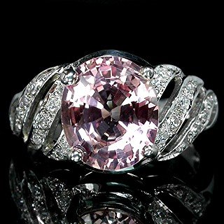 Natural Deep Pink Morganite 3.42 Carats w White Sapphire Surround, Fashion Ring