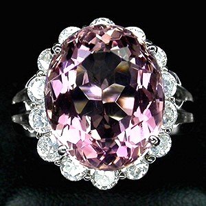 Rare NATURAL PINK MORGANITE 20.00 CARATS, MAGNIFICENT GEM ! White Sapphire Surround Fashion Ring