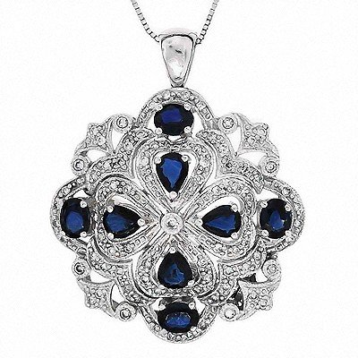 2.15 Carats White Diamonds & Sapphire Pendant, 14k White Gold, G.I.A.