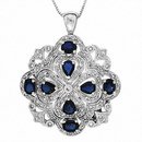 2.15 Carats White Diamonds & Sapphire Pendant, 14k White Gold, G.I.A.