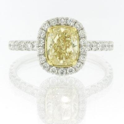FANCY YELLOW 1.10 Carat Cushion Cut Diamond Ring, Platinum. Purchase $ 5900. * Certified