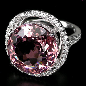 Morganite 17 Carat Ring w White Sapphire Surround, Stunning Showpiece !