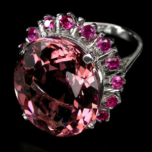 STUNNING Morganite, Natural Incrediable Rosa Pink w NATURAL Ruby Gemstone surround, 15 Carats !