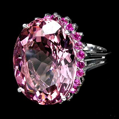 STUNNING Morganite, Natural Incrediable Rosa Pink w NATURAL Ruby Gemstone surround, 15 Carats !
