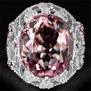 MORGANITE, PINK 18 CARATS ! Showcase Custom Filigree Setting, Superb Jewelry Craftsmanship !