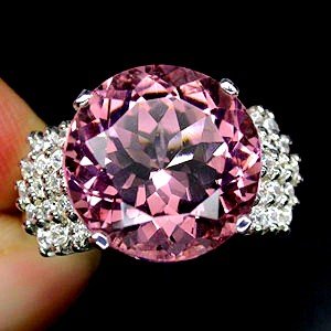 Classic AAA Diamond Cut Brilliant Pink Morganite, Banded White Sapphires, Pure 925 Solid Sterling Silver