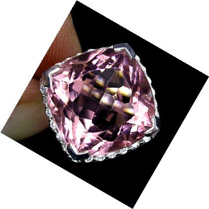 ANTIQUE CUSHION CUT AAA Brilliant Pink Rosa Morganite Gem, White Sapphire Surround, Solid Sterling Silver