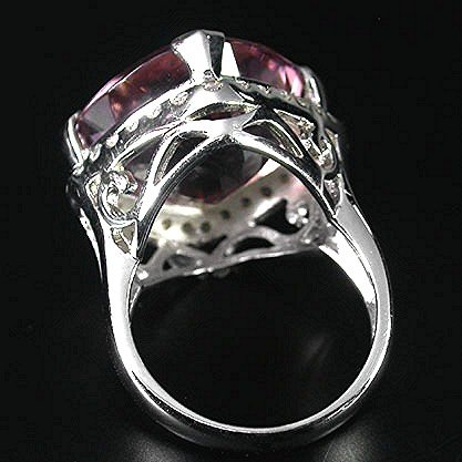 ANTIQUE CUSHION CUT AAA Brilliant Pink Rosa Morganite Gem, White Sapphire Surround, Solid Sterling Silver