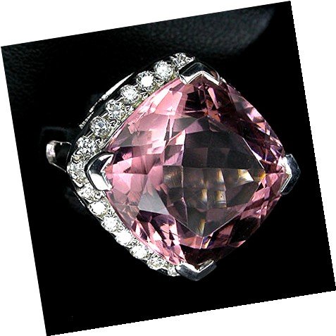 ANTIQUE CUSHION CUT AAA Brilliant Pink Rosa Morganite Gem, White Sapphire Surround, Solid Sterling Silver