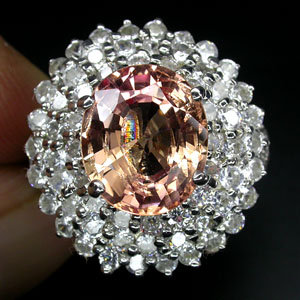 MORGANITE elussive rare Pure Peach Color Gemstone ! on Starburst of White Sapphires ... Read on