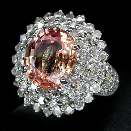 MORGANITE elussive rare Pure Peach Color Gemstone ! on Starburst of White Sapphires ... Read on
