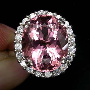 MORGANITE, 12 CARAT AAA Brilliant Rosa Pink Morganite Gemstone, White Sapphire Ring