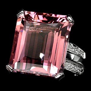 Morganite 16 Carat Emerald Cut AAA Color, Diamond Cut White Sapphire Accent Band