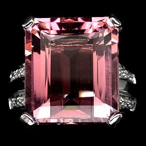 Morganite 16 Carat Emerald Cut AAA Color, Diamond Cut White Sapphire Accent Band
