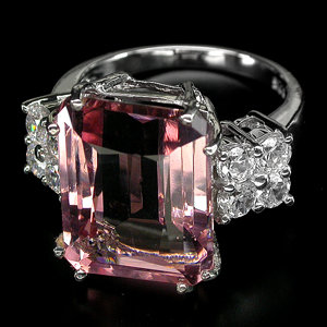 Pink Morganite, 15 Carats AAA Rare Emerald Cut Morganite Gemstone Ring