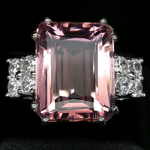 Pink Morganite, 15 Carats AAA Rare Emerald Cut Morganite Gemstone Ring