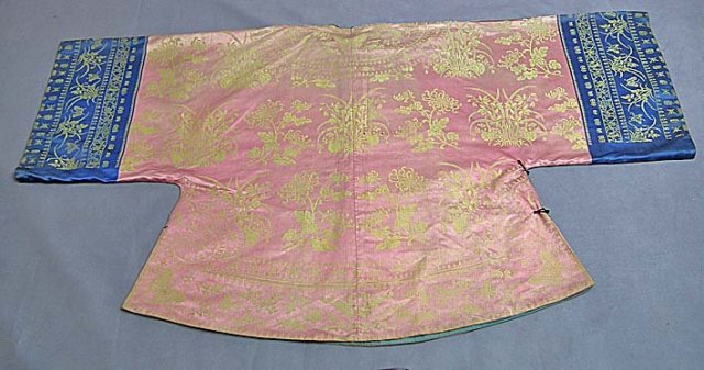 Antique Chinese Qing Dynasty Damask Silk Robe