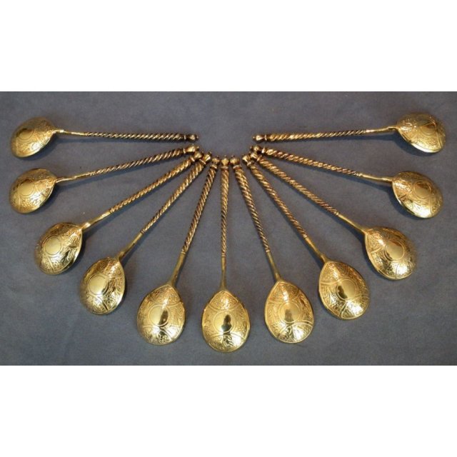 Antique Imperial Russian Silver-gilt Spoons Set of 12