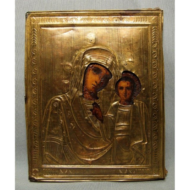 SOLD Antique Russian Icon Mother of God Virgin of Kazan