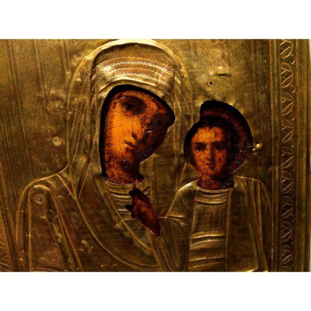 SOLD Antique Russian Icon Mother of God Virgin of Kazan