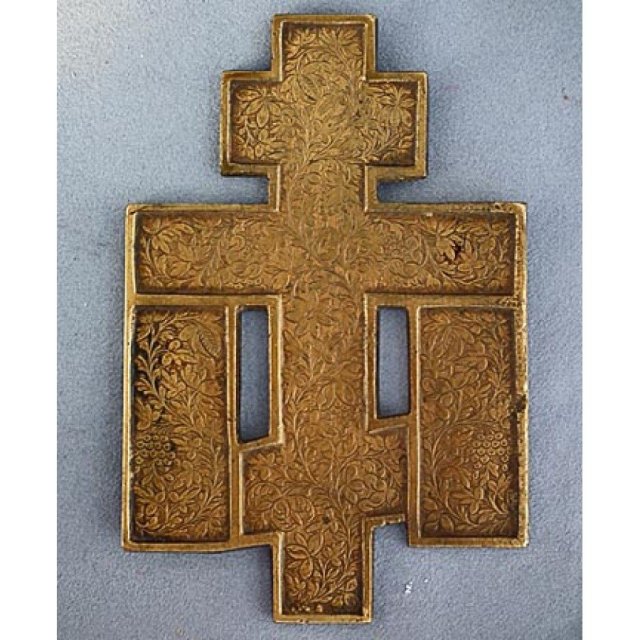 Antique 19th century Russian orthodox Brass and Enamel Cross