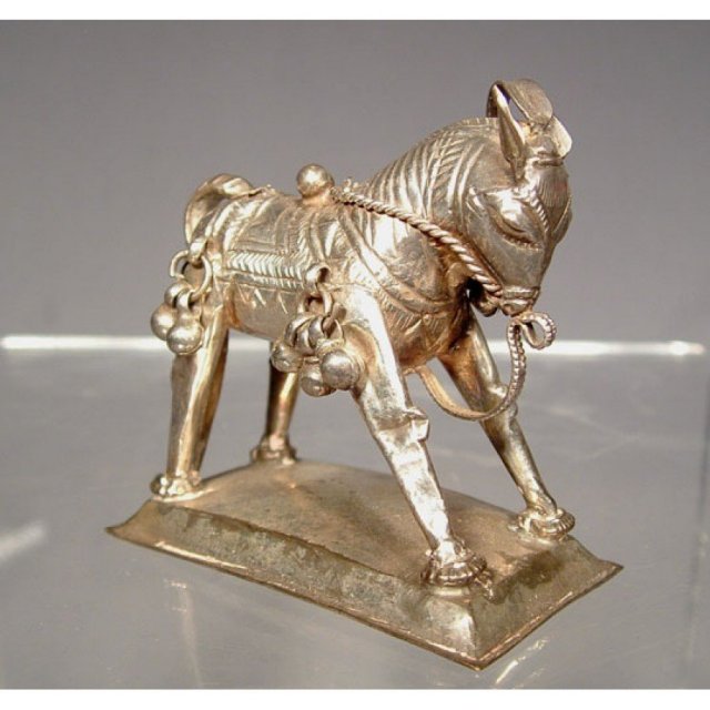 Antique Indian Silver Horse Of Shiva 18th - 19th c
