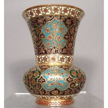 SOLD Antique Islamic Indian Mughal Enameled Gilt Copper Vase 18th c
