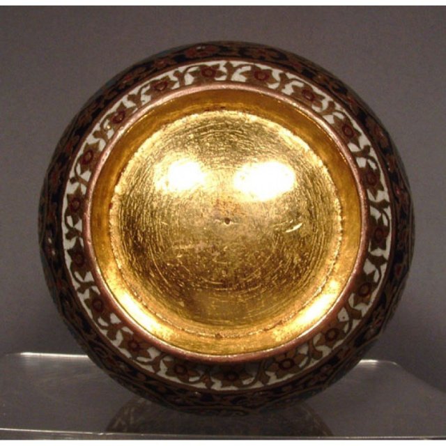 SOLD Antique Islamic Indian Mughal Enameled Gilt Copper Vase 18th c