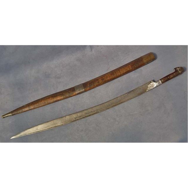 SOLD Antique Damascus Steel Turkish Ottoman Sword Yatagan Yataghan with Karabela Hilt