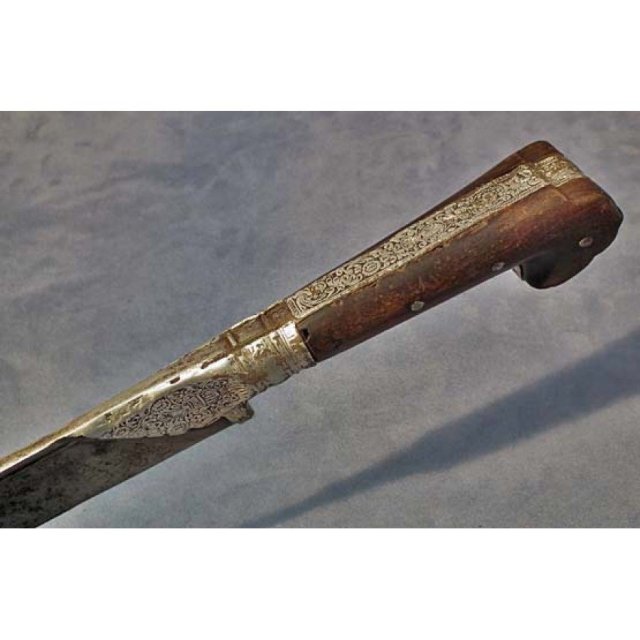 SOLD Antique Damascus Steel Turkish Ottoman Sword Yatagan Yataghan with Karabela Hilt