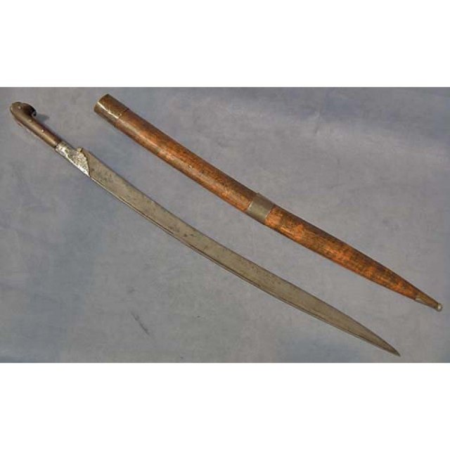 SOLD Antique Damascus Steel Turkish Ottoman Sword Yatagan Yataghan with Karabela Hilt