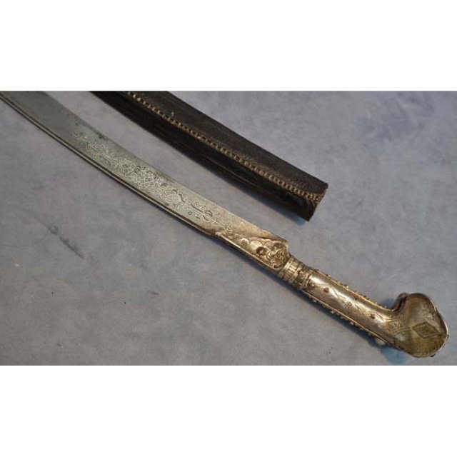 SOLD Antique Silver Turkish Ottoman Islamic Sword Yatagan Yataghan