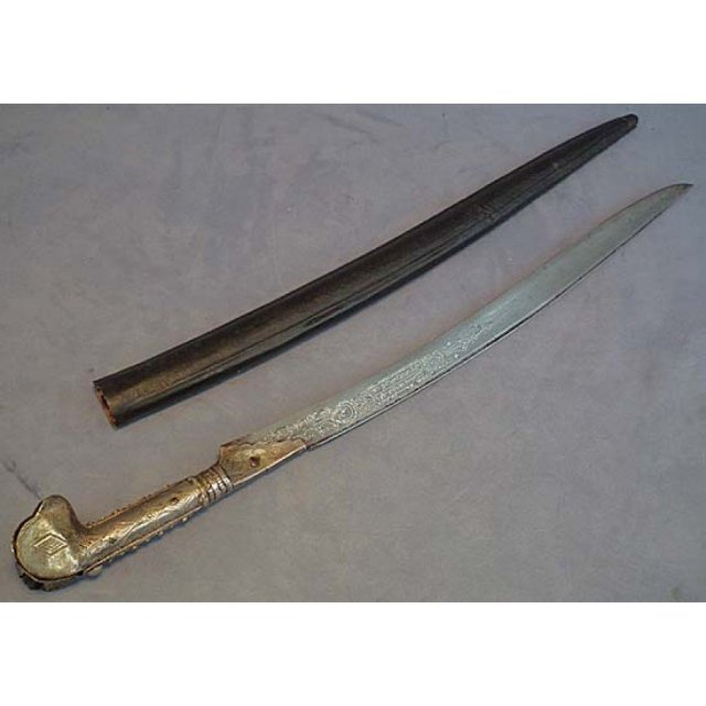 SOLD Antique Silver Turkish Ottoman Islamic Sword Yatagan Yataghan
